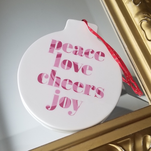❗Kate Spade New York Style "Peace Love Cheers Joy" Pink Round Ceramic Ornament❗ - Picture 3 of 5